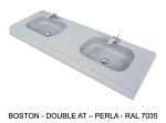 Plan vasque suspendu, double lavabos intégrés au angle arrondi L. 120 à 200 cm x 40 à 60 cm, résine minérale ACRYSTONE®  Finition lisse mate, Livraison Offerte et Rapide.